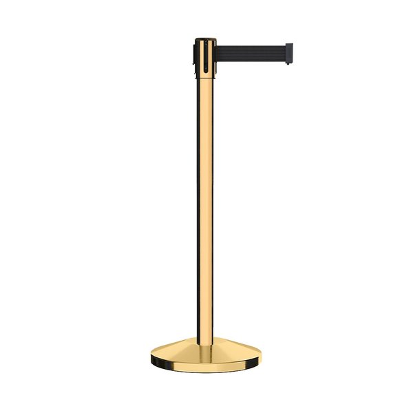 Montour Line Retractable Belt Barrier Stanchion, 2" Pol.Brass Post  11' Black Belt M530-PB-BK-110